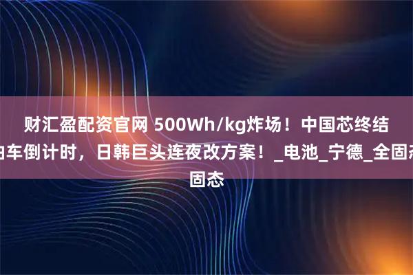 财汇盈配资官网 500Wh/kg炸场!中国芯终结油车倒计时,日韩巨头连夜改方案!_电池_宁德_全固态